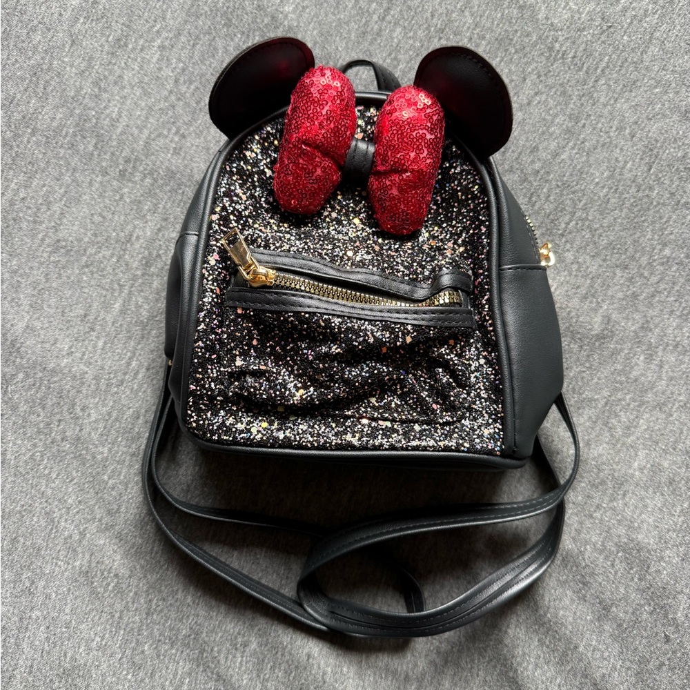 Disney Minnie Mouse Black and Red Glitter Mini Backpack with Ears